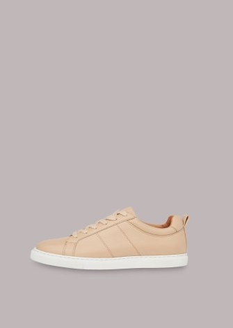 WHISTLES KOKI LACE UP TRAINER in NEUTRAL | women’s leather minimalist trainers
