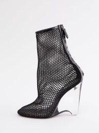 ALAÏA Wedge 100 plexiglass-heel fishnet boots ~ clear wedged booties