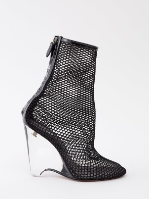 ALAÏA Wedge 100 plexiglass-heel fishnet boots ~ clear wedged booties - flipped