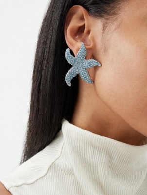 AMINA MUADDI Astra crystal-pavé starfish shaped earrings / blue statement jewellery / ocean inspired summer accessories - flipped