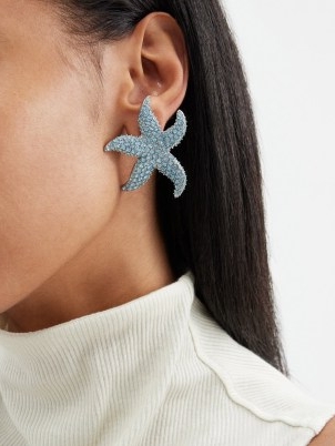 AMINA MUADDI Astra crystal-pavé starfish shaped earrings / blue statement jewellery / ocean inspired summer accessories