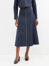 EMILIA WICKSTEAD Hallie A-line denim midi skirt – women’s draped indigo blue skirts