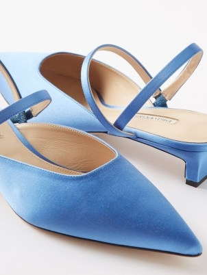 EMILIA WICKSTEAD Katrina blue satin kitten-heel pumps – luxe low heels – ladylike shoes – strappy pointed toe courts - flipped