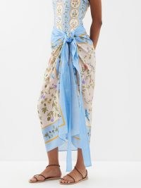 AGUA BY AGUA BENDITA Lavanda floral-print cotton-blend sarong / blue sarongs with flower prints / luxury beachwear / beach and pool cover up