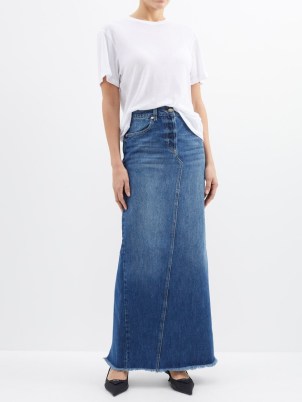RAEY Split back organic-cotton denim maxi skirt | blue long length column skirts with a raw edge slit for movement - flipped
