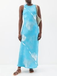 ASCENO Valencia silk-satin slip dress – silky blue tank maxi dresses
