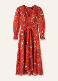 ME and EM Bluebell Print Midi Dress in Red/Purple/Blue/Cream / luxury red floral midi dresses