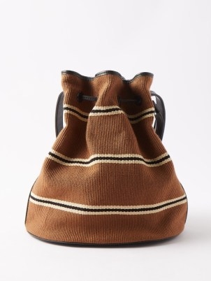 HUNTING SEASON Large striped cotton bucket bag | brown woven drawstring top bags - flipped