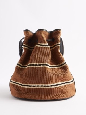 HUNTING SEASON Large striped cotton bucket bag | brown woven drawstring top bags