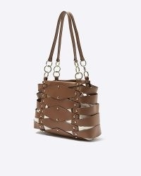 RIVER ISLAND BROWN LEATHER CUT OUT SHOULDER BAG ~ fashion handbags ~ cutout detail bags