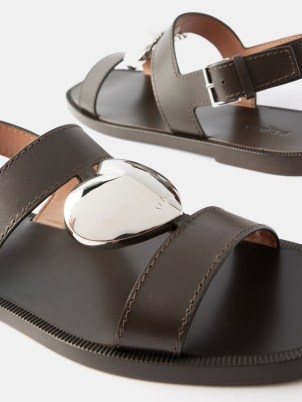 ALAÏA Metal-heart leather sandals | women’s dark brown slingback flats | strappy flat slingbacks - flipped