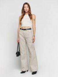 Reformation Cary High Rise Slouchy Wide Leg Jeans in Chicago Stripe ~ women’s relaxed fit striped denim jean