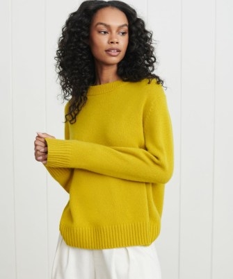 JENNI KAYNE Cashmere Oversized Crewneck in Chartreuse | luxe yellow green crew neck sweaters - flipped