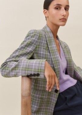 ME and EM Check Boyfriend Blazer in Green/Black/Off White/Lilac / women’s chic checked blazers / tailored jackets - flipped