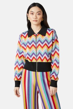 gorman Chevron Lurex Knit Jacket – women’s zigzag bomber jackets – zig zag prints – womens outerwear with metallic thread