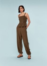 WHISTLES TIE DETAIL TROUSER in Chocolate ~ women’s silky brown cuffed hem cargo style trousers ~ chic parachutte pants