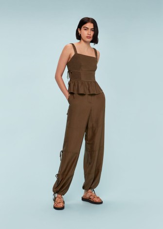 WHISTLES TIE DETAIL TROUSER in Chocolate ~ women’s silky brown cuffed hem cargo style trousers ~ chic parachutte pants - flipped