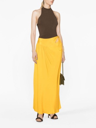 Christopher Esber Triqueta gathered maxi skirt in mango orange – silky long length occasion skirts – silky summer event fashion – chic cut out clothing - flipped