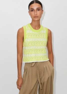 ME AND EM Chunky Cotton Jacquard Cropped Vest in Lime Sherbet/White – women’s light green and cream textured vests – women’s chic sleeveless summer tops - flipped