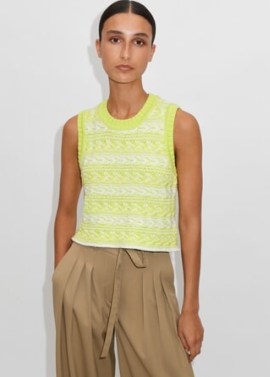 ME AND EM Chunky Cotton Jacquard Cropped Vest in Lime Sherbet/White – women’s light green and cream textured vests – women’s chic sleeveless summer tops