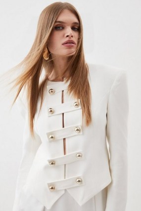 KAREN MILLEN Compact Stretch Military Strong Shoulder Blazer in Ivory ~ women’s statement jackets ~ womens contemporary blazers