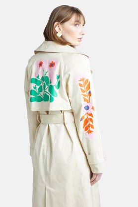 gorman x Liv Lee Corsage Collage Trench | floral print belted self tie waist coats - flipped