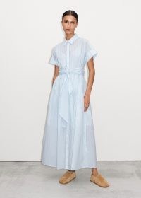 Me and Em Cotton Voile Belted Maxi Shirt Dress + Slip in Ice Blue – women’s collared tie waist summer dresses – luxury fashion