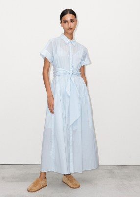 Me and Em Cotton Voile Belted Maxi Shirt Dress + Slip in Ice Blue – women’s collared tie waist summer dresses – luxury fashion - flipped