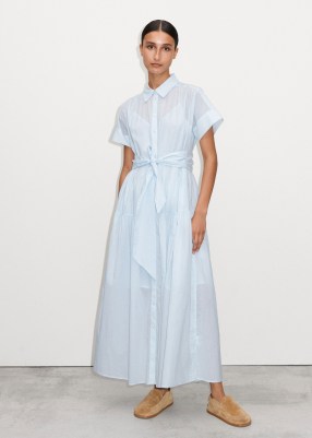 Me and Em Cotton Voile Belted Maxi Shirt Dress + Slip in Ice Blue – women’s collared tie waist summer dresses – luxury fashion