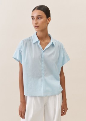 Me and Em Cotton Voile Short Sleeve Shirt in Pale Blue – feminine relaxed fit shirts - flipped