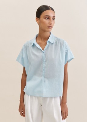 Me and Em Cotton Voile Short Sleeve Shirt in Pale Blue – feminine relaxed fit shirts