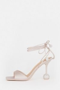 KAREN MILLEN Crystal Ball Strappy Heel in Blush ~ ankle wrap party heels ~ square toe evening sandals ~ glamorous occasion shoes