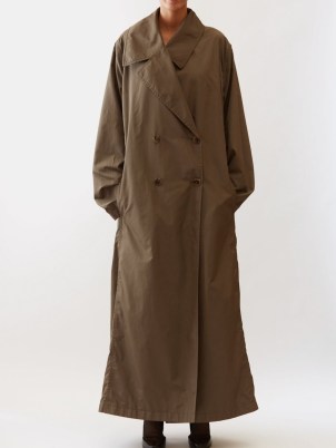 THE ROW Double-breasted belted canvas coat ~ women’s brown maxi coats ~ womens oversized outerwear