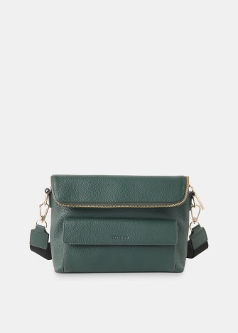 WHISTLES VIDA CROSSBODY BAG in Dark Green ~ cross body bags manufactured through the Leather Working Group - flipped