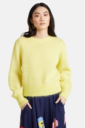gorman Delphine Jumper in Yellow | women’s fuzzy texture crew neck jumpsers | relaxed fit sweaters | luxe style knits - flipped