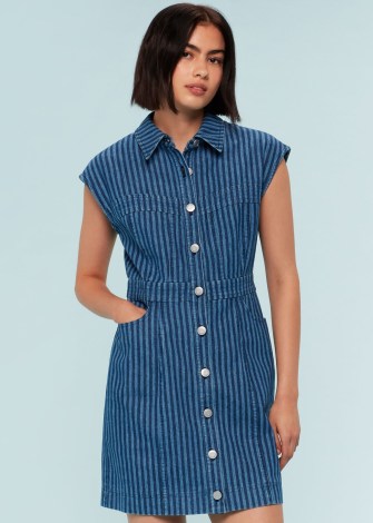 WHISTLES DENIM BODICE STRIPE DRESS | cap sleeve collared dresses | tonal blue striped fashion