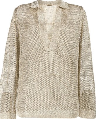 Dodo Bar Or metallic semi-sheer knitted jumper ~ women’s sheer gold tone knitwear ~ luxe open knit jumpers - flipped