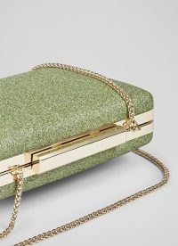 L.K. BENNETT Dotty Green Fine Glitter Box Clutch – shimmering occasion bags – glittering evening handbag with chain shoulder strap