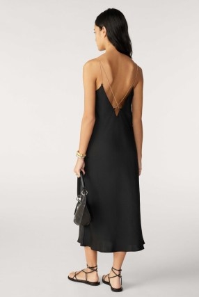 ba&sh siara DRESS in BLACK | strappy chain detail slip dresses | fashion with slender chains for shoulder straps - flipped