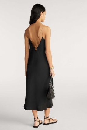 ba&sh siara DRESS in BLACK | strappy chain detail slip dresses | fashion with slender chains for shoulder straps