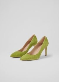 L.K. BENNETT Floret Apple Green Suede Pointed Toe Courts – women’s court shoes
