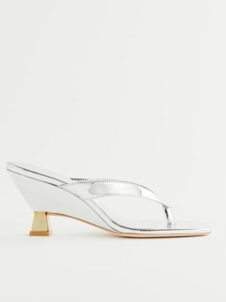 Reformation Gisele Thong Sandal in Mirror Metallic / silver wedged heels / luxe thonged sandals - flipped