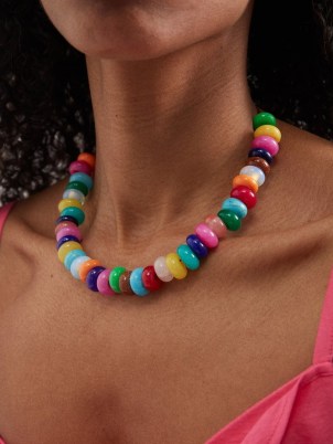 ANNI LU Disco beaded 18kt gold-plated necklace – bright multicoloured chunky bead necklaces – summer jewellery - flipped