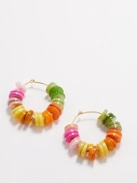 ANNI LU Fantasy beaded 18kt gold-plated hoop earrings – multicoloured bead embellished hoops – women’s summer jewellery