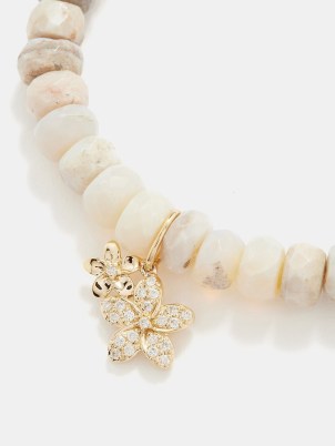 SYDNEY EVAN Frangipan diamond, opal & 14kt gold bracelet / beaded floral charm bracelets - flipped