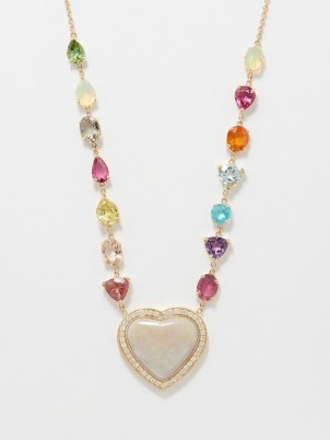JACQUIE AICHE Heart diamond, opal, sapphire & 14kt gold necklace – luxury pendants – women’s fine jewellery – luxe multicoloured gemstone necklaces - flipped