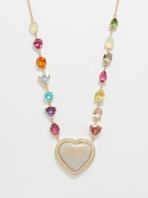JACQUIE AICHE Heart diamond, opal, sapphire & 14kt gold necklace – luxury pendants – women’s fine jewellery – luxe multicoloured gemstone necklaces
