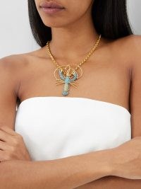 BEGÜM KHAN Lobster 24kt gold-plated necklace / turquoise statement necklaces / large sea inspired pendants / ocean themed jewellery