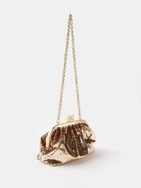 DOLCE & GABBANA Maria medium sequinned satin clutch bag ~ gold sequin covered occasion bags ~ luxury evening event handbags ~ luxe chain shoulder strap handbag
