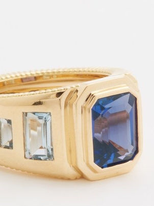VILTIER Miroitante tanzanite, aquamarine & 18kt gold ring – women’s chunky dark and light blue stone rings – womens luxury jewellery – fine jewelry